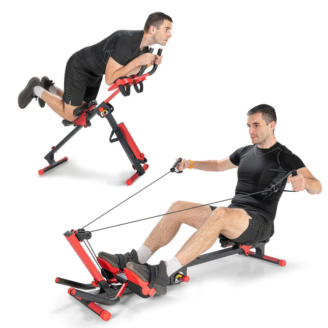 4 in 1 Folding Rowing Machine, AB Crunch Workout Machine w/3-Level Angle & Adjustable Tension - GoplusUS