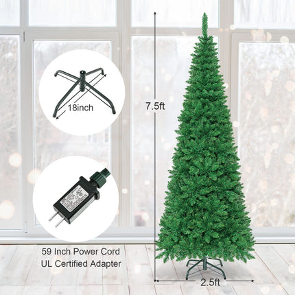 Goplus 4.5/6.5/7.5ft Prelit Pencil Christmas Tree, Premium Hinged Fir Tree