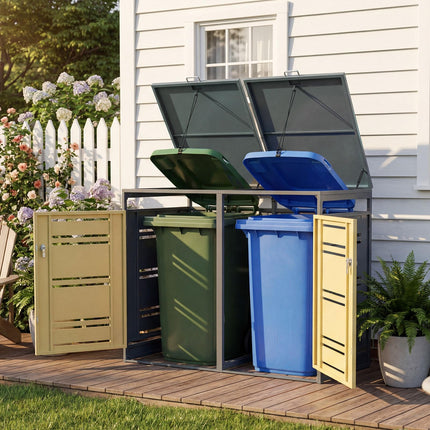 Goplus 44 Cu.Ft Outdoor Trash Can Storage with 2 Lockable Doors Gas Struts & Shock Absorbers