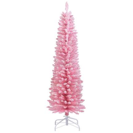 Goplus Pink Slim Pencil Christmas Tree | Artificial Unlit Skinny Xmas Full Tree for Seasonal Decor