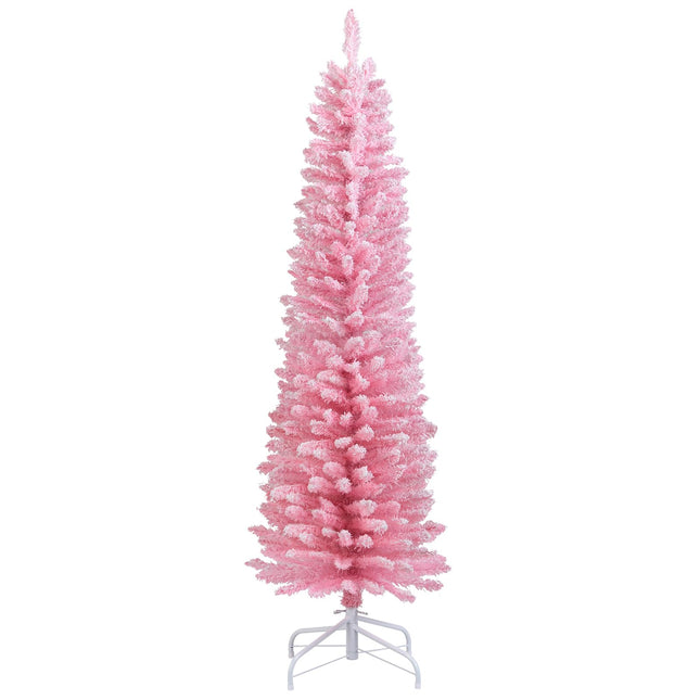 Goplus Pink Slim Pencil Christmas Tree | Artificial Unlit Skinny Xmas Full Tree for Seasonal Decor
