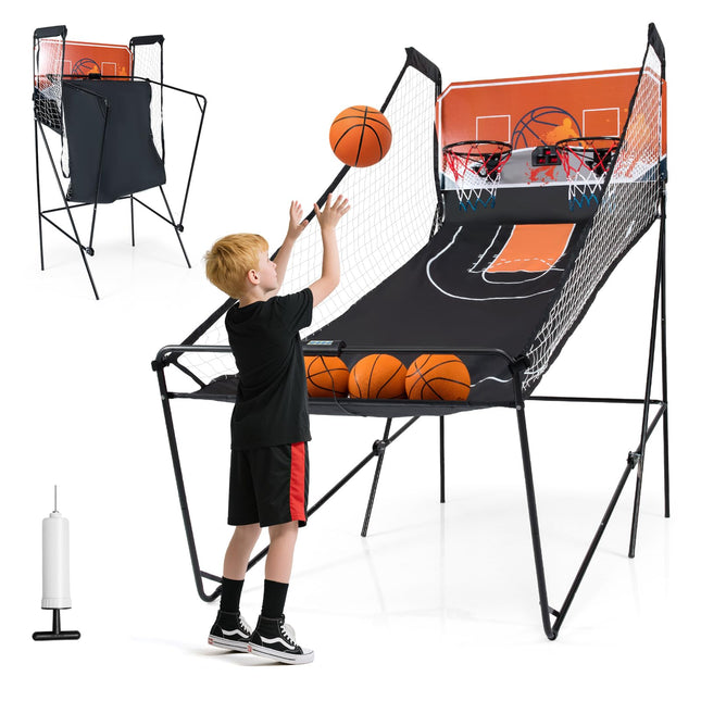 Goplus Foldable Dual Shot Basketball Arcade Game w/LCD Scoreboard 8 Game Modes