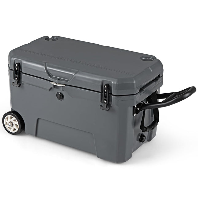 Goplus 52QT Cooler with Wheels with 6-Day Ice Retention Pull Handle & 2 Cup Holders