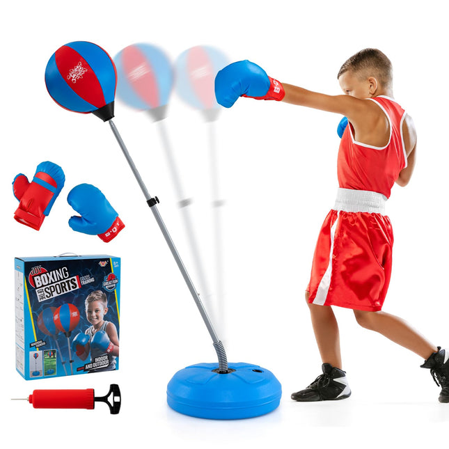 Goplus Height Adjustable Kids Workout Equipment with Boxing Stand & Boxing Gloves