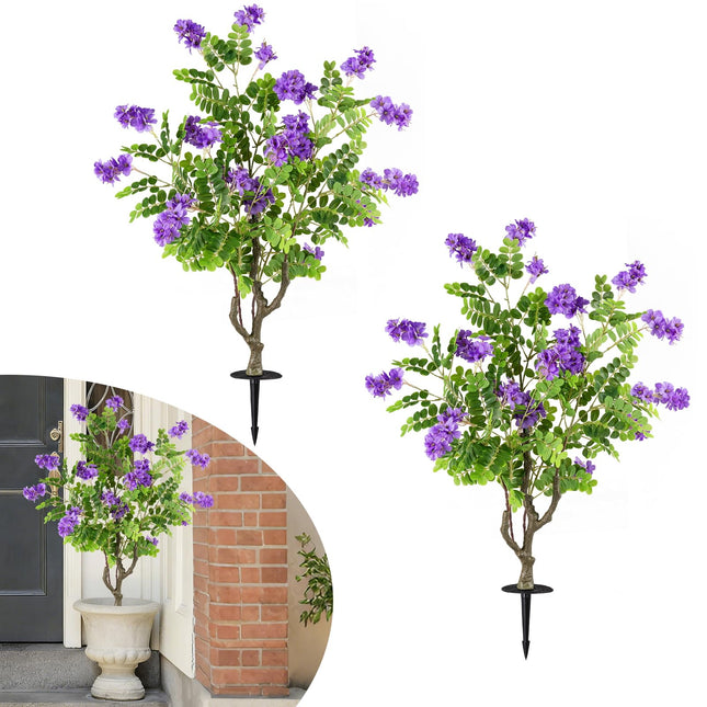 Goplus 39” 2 Pack Artificial Locust Flower Trees | Sun-Proof Indoor & Outdoor Faux Silk Plants