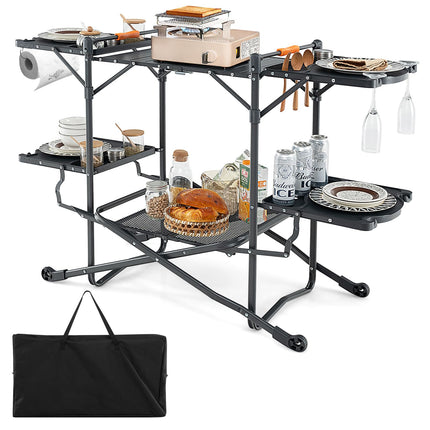Goplus Camping Cooking Table, Outdoor Grill Table, Folding Camp Kitchen with Aluminum Tabletop