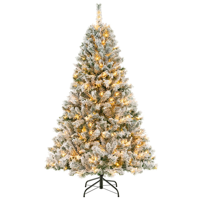 Goplus 3-Minute-Setup Pre-Lit Snow Flocked Christmas Tree for Office Home Holiday Decor