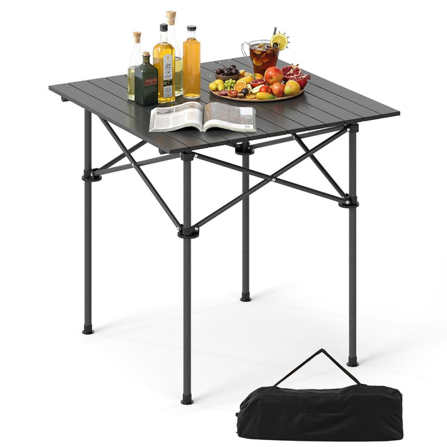Goplus Outdoor Portable Aluminum Roll Up Table with Snap-Together Design & Carrying Bag