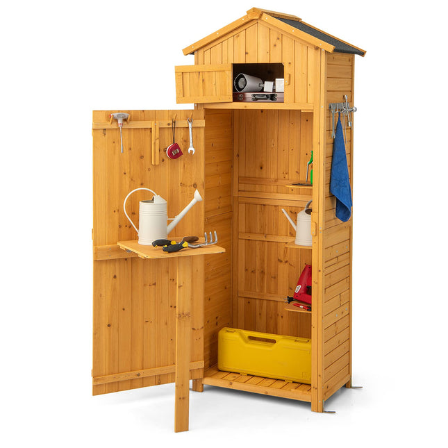 Goplus Outdoor Storage Shed, Wooden Garden Storage Cabinet with Lockable Doors