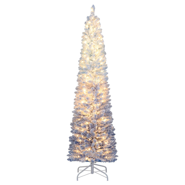 Goplus 6/7 FT Blue Gradient Snow Flocked Christmas Tree