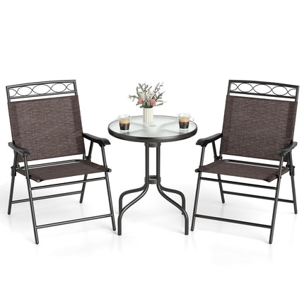 Goplus 3 Pieces Bistro Set | Patio Round Table & 2 Folding Chairs Set