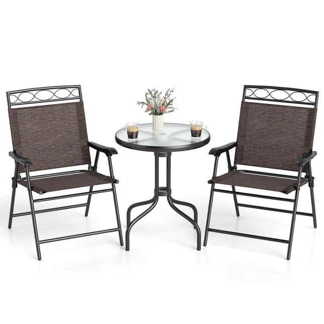 Goplus 3 Pieces Bistro Set | Patio Round Table & 2 Folding Chairs Set