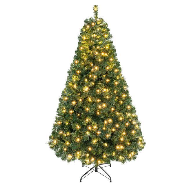 Goplus 6ft Pre-Lit Artificial Christmas Tree with 230 LED Lights | Hinged Premium Spruce Xmas Full Tree
