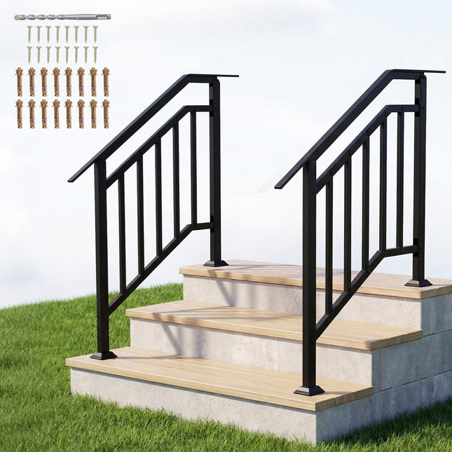 Goplus 3-Step Galvanized Metal Hand Rails with Adjustable Angle (2 Pack)