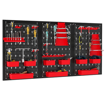 Goplus 4 FT Metal Pegboard Wall with Hooks Storage Bins & Tool Holders