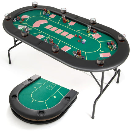 Goplus 72’’ Poker Table Foldable, 8 Players Card Board Game Table w/ 8 Cup Holders