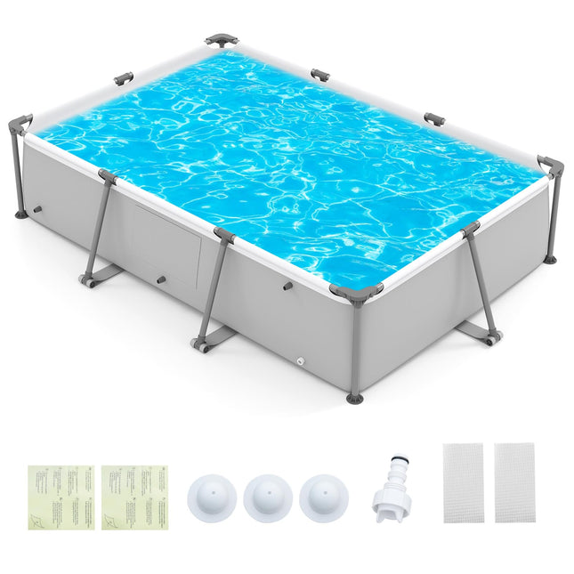 Goplus 10' x 6.8' Rectangle Above Ground Swimming Pool (978 Gal Grey)