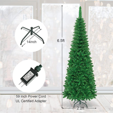 Goplus 4.5/6.5/7.5ft Prelit Pencil Christmas Tree, Premium Hinged Fir Tree