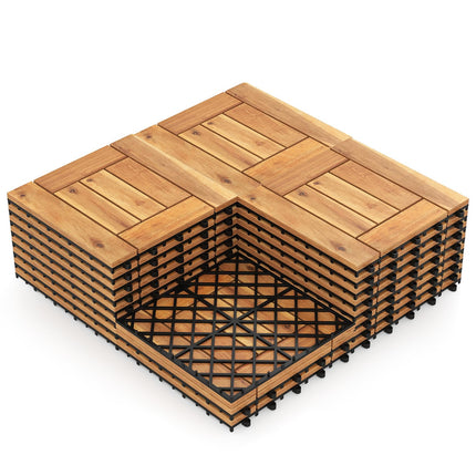 Goplus 27/54-Pack Acacia Wood Deck Tiles 12" x 12" Interlocking Floor Tiles for Patio(Boardwalk)