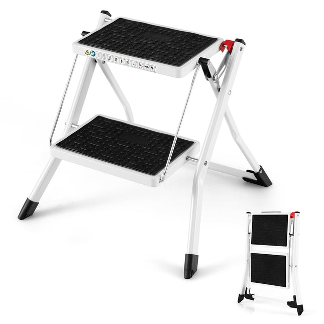 Goplus 2 Step Ladder, Lightweight Folding Step Stool with Anti-Slip Pedals