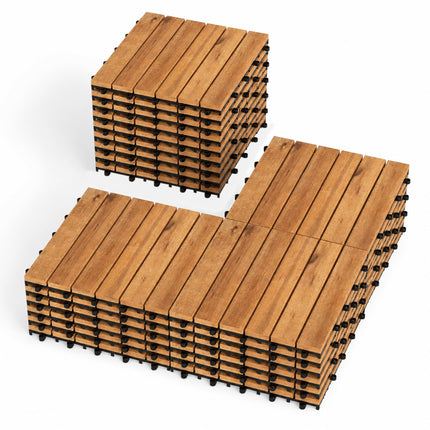 Goplus 27/54-Pack Acacia Wood Interlocking Deck Tiles (Straight) | Tool-Free Assembly