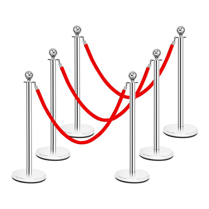 Goplus 6Pcs Stanchion Set, Round Top Polished Stainless Stanchions Posts Queue Pole - GoplusUS