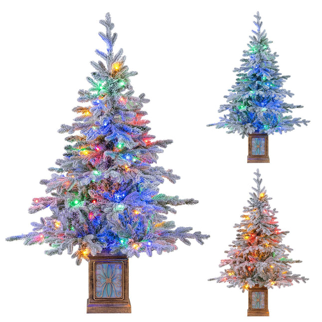 Goplus 4 FT Pre-Lit Snow Flocked Christmas Tree for Entrances