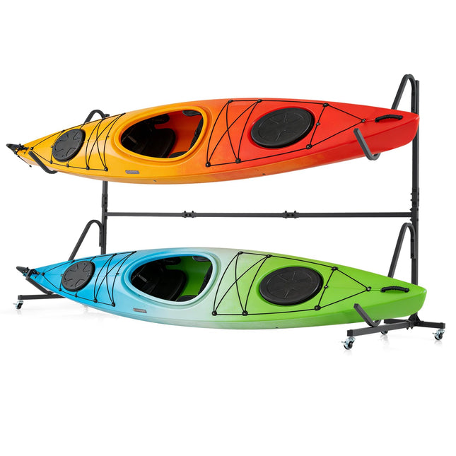 Goplus Freestanding Kayak Storage Rack for 2 Kayaks | SUP & Canoe Holder for Indoor & Outdoor