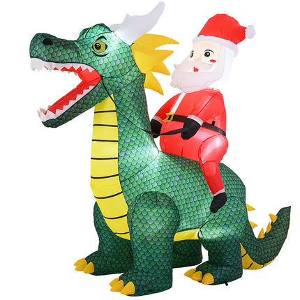 Goplus 6.7 FT Blow up Christmas Santa Claus Riding Dinosaur Decoration with Lights Stakes