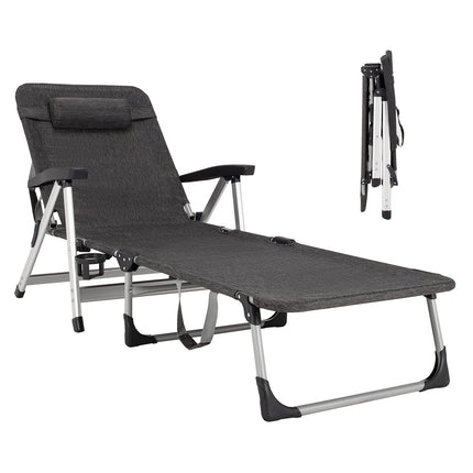 Chaise Lounge Chair, Folding Outdoor Patio Lounger with Cup Holder & Detachable Headrest - GoplusUS