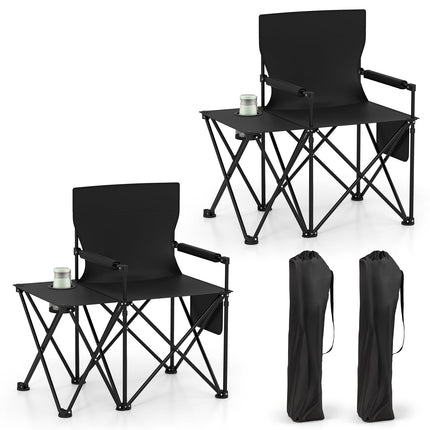 Goplus Oversized Camping Chair with Side Table, Folding Heavy-Duty Picnic Chair w/ 2 Storage Pockets