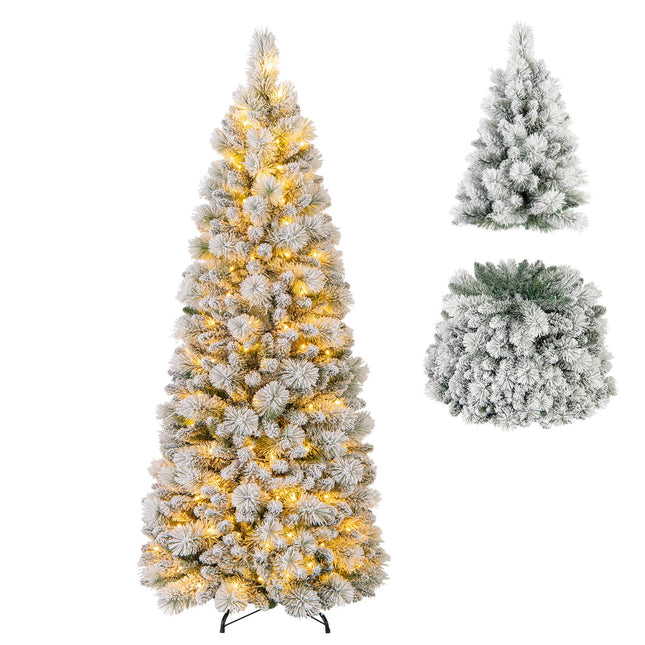 Goplus 6FT /7FT Flocked Christmas Tree Artificial Pop-Up Xmas Tree