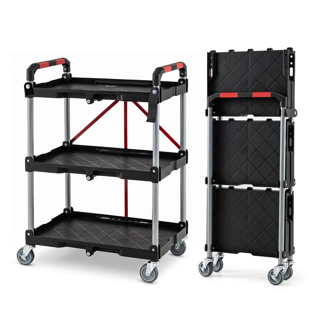 Goplus 3-Tier Folding Utility Cart w/Swivel Wheels | Tool-Free Assembly 200 lbs Capacity
