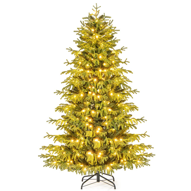 Goplus Pre-Lit Artificial Hinged Full Xmas Tree with PVC & Soft TPE Branch Tips