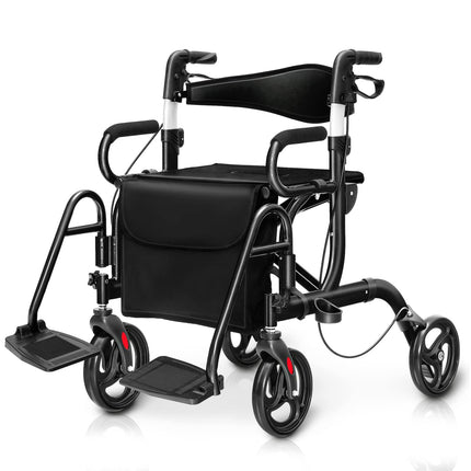 Goplus 2 in 1 Rollator Walker for Seniors Transport Wheelchair Rollator with 8" Wheels