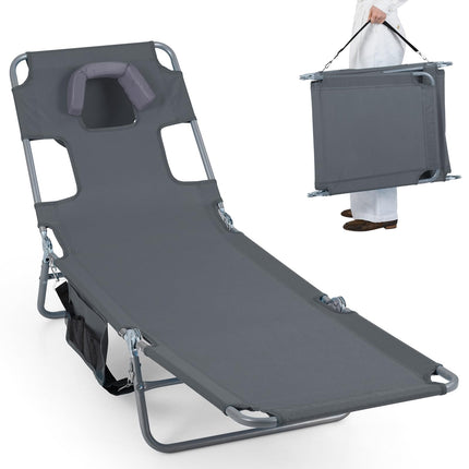 Goplus Tanning Chair Portable Lightweight 10.5LBS Beach Lounger(1/2)
