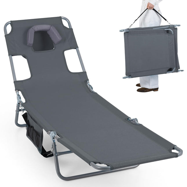 Goplus Tanning Chair Portable Lightweight 10.5LBS Beach Lounger(1/2)