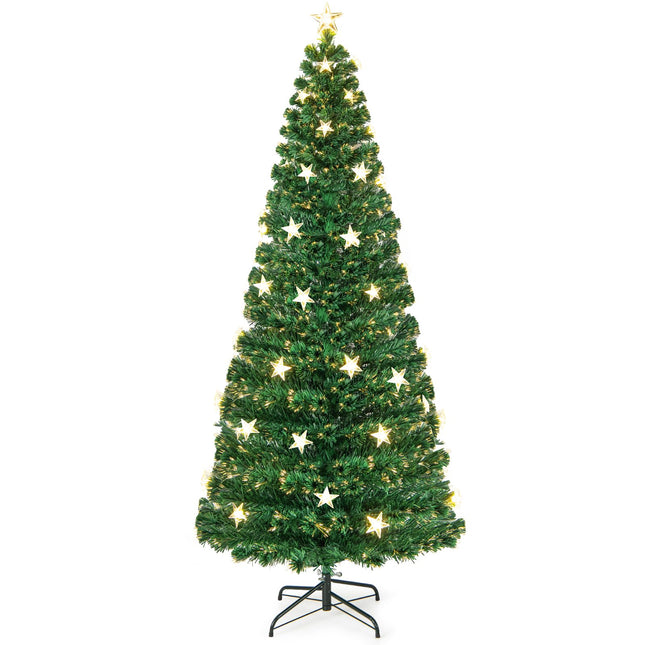Goplus 7ft Fiber Optic Artificial Christmas Tree with 40 Star LED Lights and 8 Lighting Modes