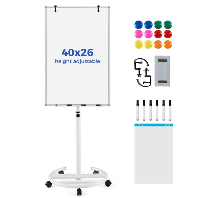 Goplus 40” x 26” Height-Adjustable Dry Erase Board on Wheels with Round Stable Stand