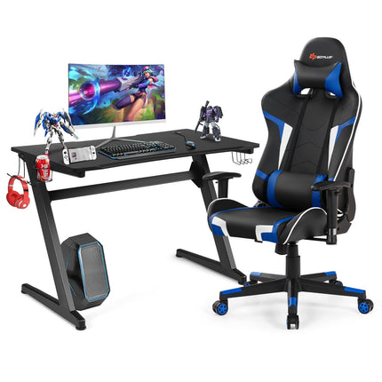 Goplus Gaming Desk & Chair Combo Set, Racing Style Home Office Chair & Desk w/Cup Holder, Headphone Hook & Mouse Pad - GoplusUS