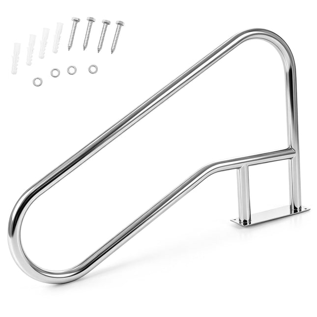 Goplus 1PC/ 2PCS Stainless Steel Swimming Pool Railings for Inground Pools w/Base Plate (50"x30" (LxH))