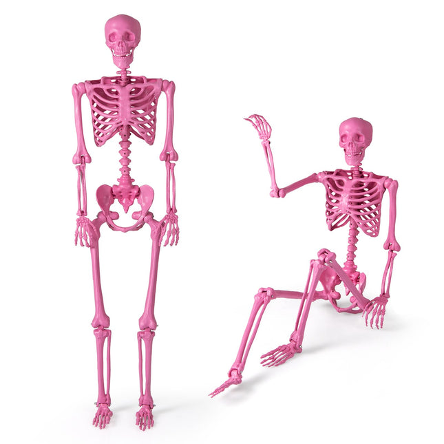 Goplus 5.5 FT Halloween Skeleton Pink Life-Size Poseable Skeleton with Movable Joints