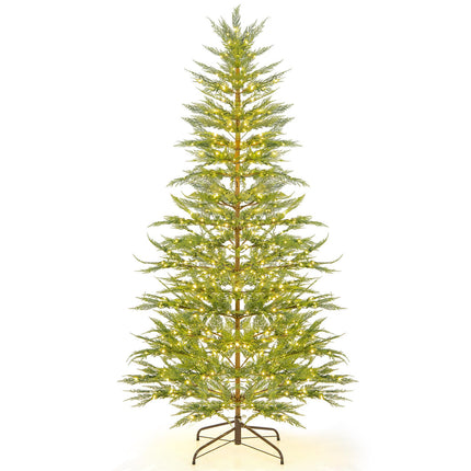 Goplus 7.5ft Pre-Lit Artificial Christmas Tree Simulated Cypress Xmas Tree with Warm-White Fairy LED Lights