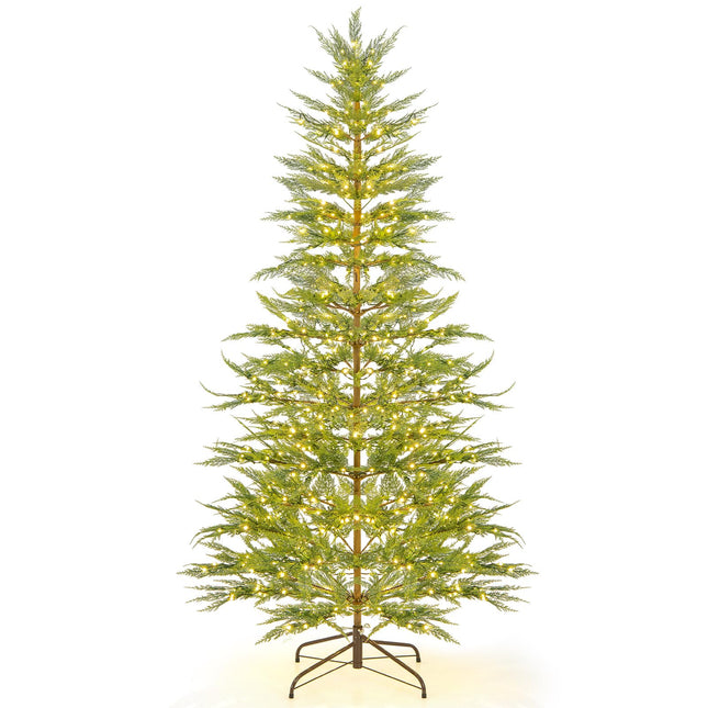 Goplus 7.5ft Pre-Lit Artificial Christmas Tree Simulated Cypress Xmas Tree with Warm-White Fairy LED Lights