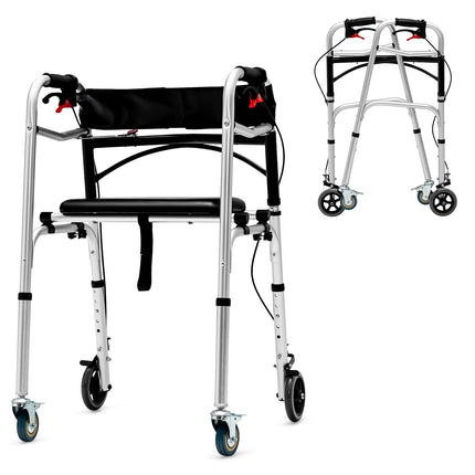 2-Button Folding Walkers for Seniors, 4-in-1 Folding Walker - Goplus