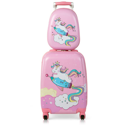 Goplus 12" & 18" Kids Carry On Luggage Set Large Capacity Rolling Trolley Suitcase