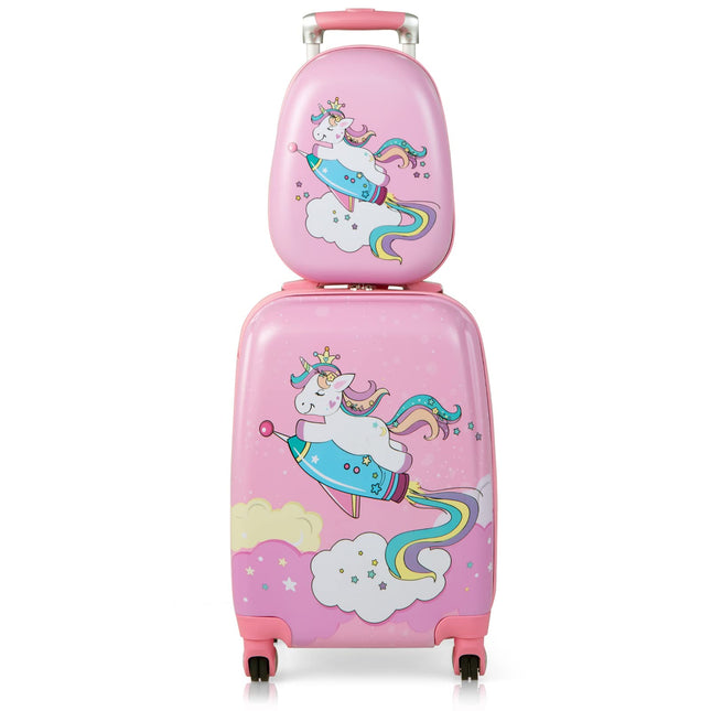 Goplus 12" & 18" Kids Carry On Luggage Set Large Capacity Rolling Trolley Suitcase