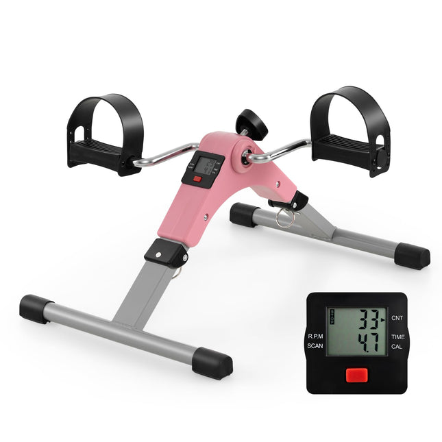 Goplus Folding Pedal Exerciser, Under Desk Mini Exercise Bike for Arm & Leg Workout
