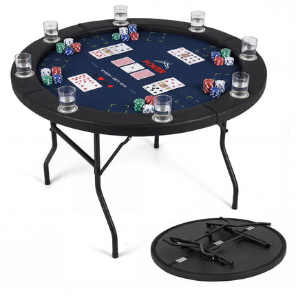 Goplus 48" Poker Table Foldable | 8 Player Round Casino Leisure Texas Holdem Game Table
