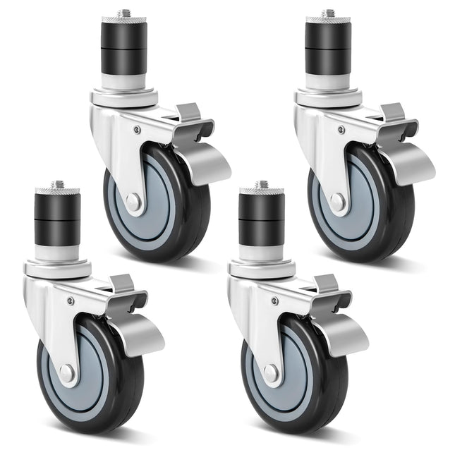Goplus 4 inch Caster Wheel Set,Expanding Stem Caster Set of 4, 2 Wheels with Brakes